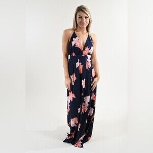 L'ATISTE By Amy Spaghetti Straps Floral Faux Wrap Plunging Backless Maxi Dress S